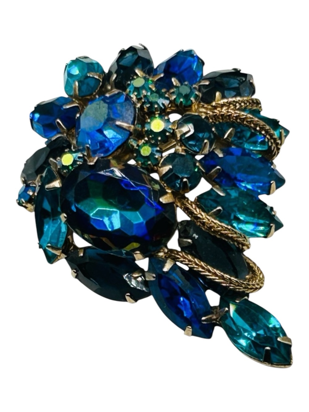 Vintage Verified Alice Caviness Shades of Blue Rhinestone Brooch